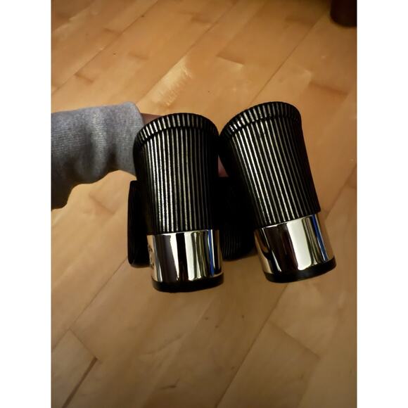 Chanel 2018 Black Silver CC Logo Mules Heels Stripe Chunky 39 - Picture 6 of 6